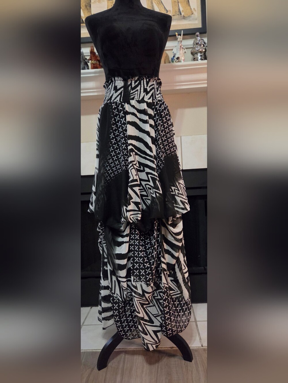 Alberto Makali Mixed Animal Geometric Print Smocked Maxi Boho Skirt L